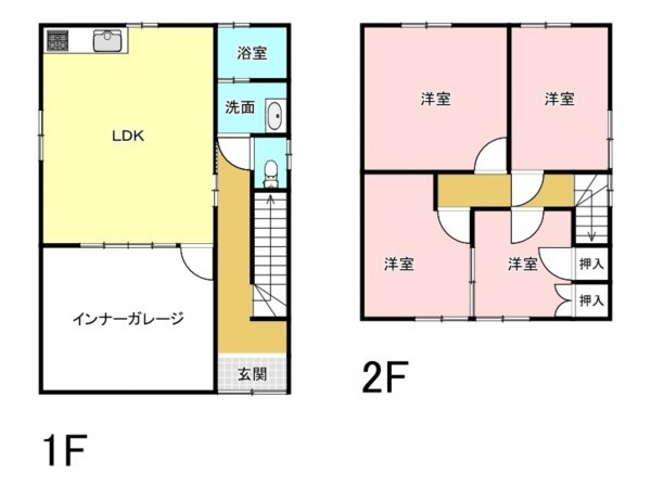 福山市水呑向丘、中古一戸建ての間取り画像です
