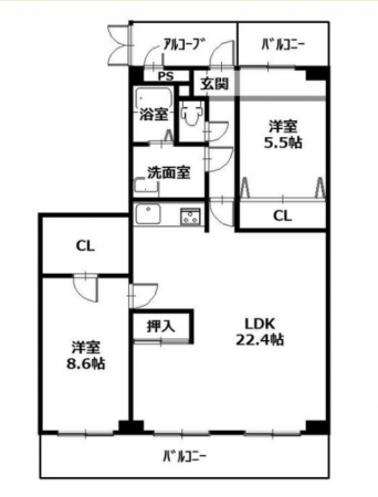 福山市日吉台、マンションの間取り画像です