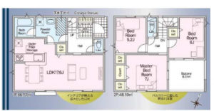 福山市春日町、新築一戸建ての間取り画像です