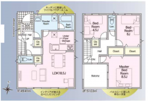 福山市水呑町、新築一戸建ての間取り画像です