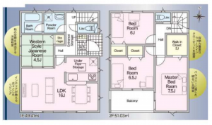 福山市水呑町、新築一戸建ての間取り画像です