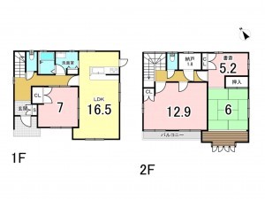 福山市明王台、中古一戸建ての間取り画像です