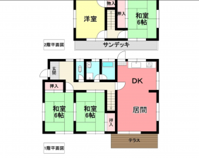 福山市神村町、中古一戸建ての間取り画像です