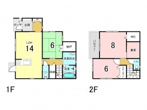 福山市坪生町、中古一戸建ての間取り画像です