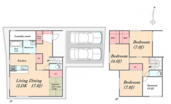 福山市南蔵王町、新築一戸建ての間取り画像です