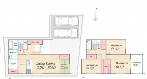 福山市南蔵王町、新築一戸建ての間取り画像です