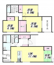 福山市南蔵王町、新築一戸建ての間取り画像です