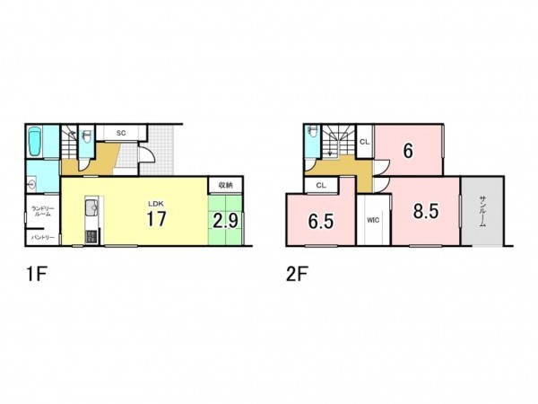 福山市南蔵王町、新築一戸建ての間取り画像です
