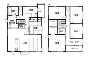 福山市新涯町、中古一戸建ての間取り画像です