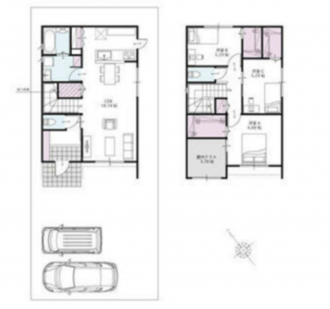 福山市千代田町、新築一戸建ての間取り画像です