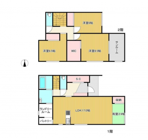 福山市南蔵王町、新築一戸建ての間取り画像です