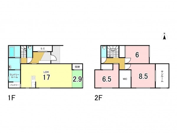 福山市南蔵王町、新築一戸建ての間取り画像です
