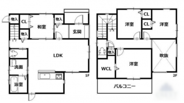 福山市新涯町、中古一戸建ての間取り画像です