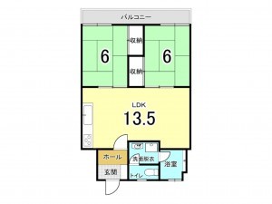 福山市南本庄、マンションの間取り画像です