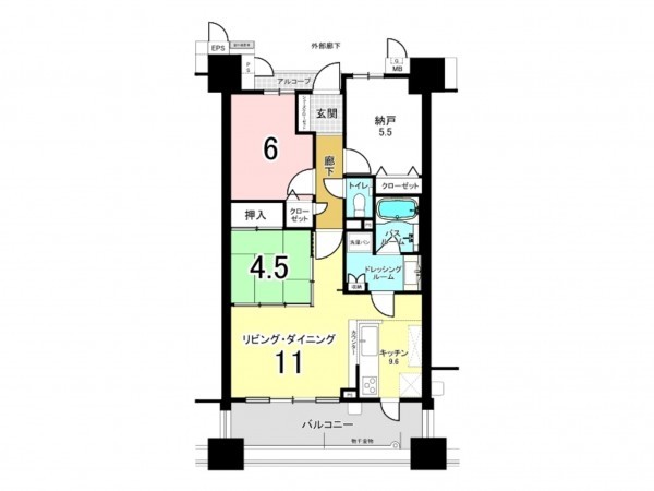 福山市三之丸町、マンションの間取り画像です