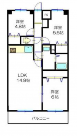 福山市日吉台、マンションの間取り画像です