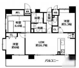 福山市入船町、マンションの間取り画像です