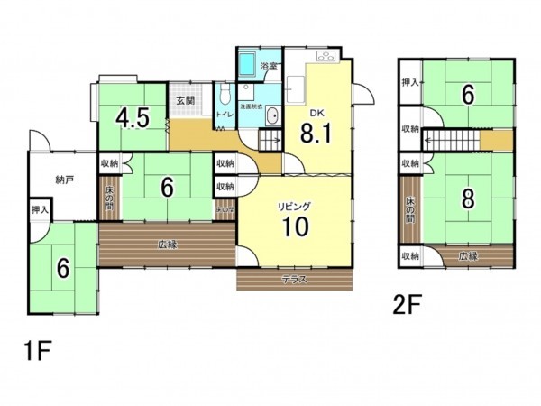 福山市水呑向丘、中古一戸建ての間取り画像です
