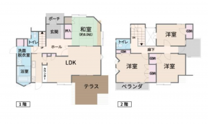 福山市明王台、中古一戸建ての間取り画像です