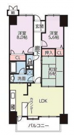 福山市東深津町、マンションの間取り画像です