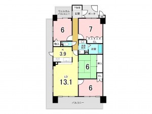 福山市春日町、マンションの間取り画像です