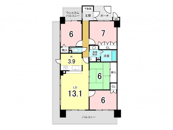 福山市春日町、マンションの間取り画像です