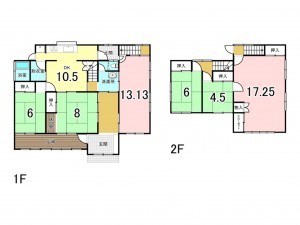 福山市向陽町、中古一戸建ての間取り画像です