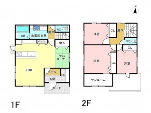 福山市南蔵王町、新築一戸建ての間取り画像です