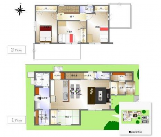 福山市南蔵王町、新築一戸建ての間取り画像です