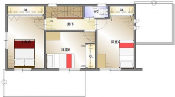 福山市南蔵王町、新築一戸建ての間取り画像です