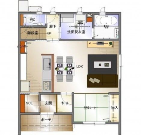 福山市南蔵王町、新築一戸建ての間取り画像です