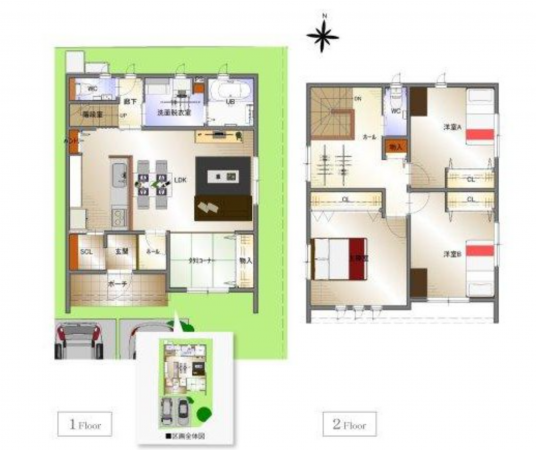 福山市南蔵王町、新築一戸建ての間取り画像です