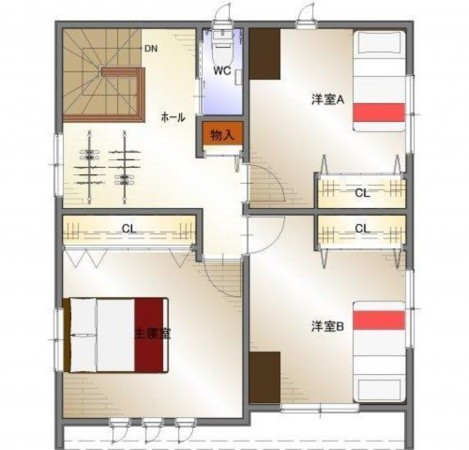 福山市南蔵王町、新築一戸建ての間取り画像です