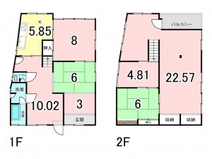 福山市新市町大字新市、中古一戸建ての間取り画像です