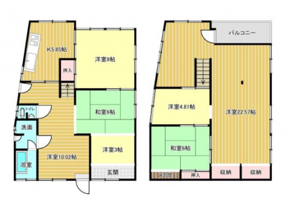 福山市新市町大字新市、中古一戸建ての間取り画像です