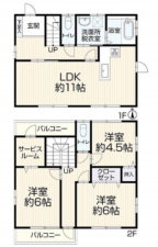 福山市三吉町、中古一戸建ての間取り画像です