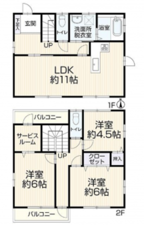 福山市三吉町、中古一戸建ての間取り画像です