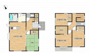 福山市向陽町、中古一戸建ての間取り画像です