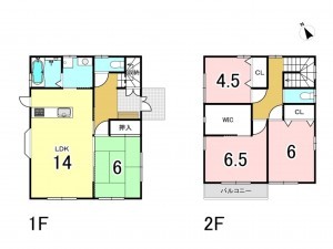 福山市向陽町、中古一戸建ての間取り画像です