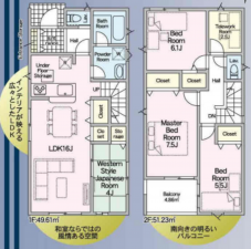 福山市南蔵王町、新築一戸建ての間取り画像です