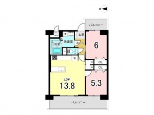 福山市西町、マンションの間取り画像です