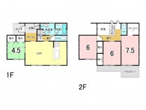 福山市山手町、中古一戸建ての間取り画像です