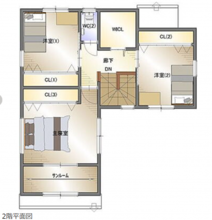 福山市川口町、新築一戸建ての間取り画像です