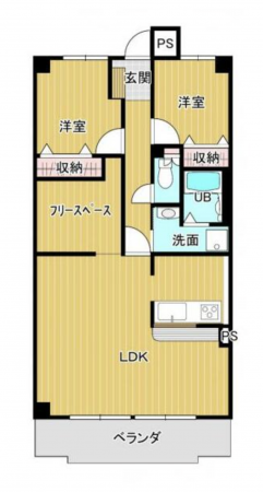 福山市沖野上町、マンションの間取り画像です