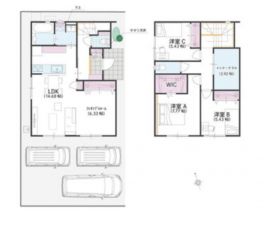 福山市新涯町、新築一戸建ての間取り画像です