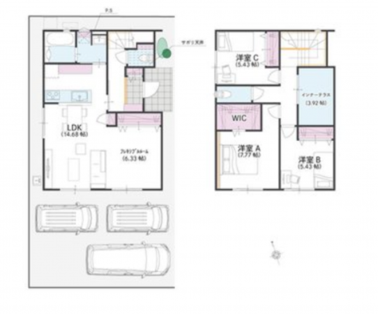 福山市新涯町、新築一戸建ての間取り画像です