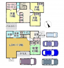 福山市新涯町、中古一戸建ての間取り画像です