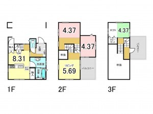 福山市東手城町、中古一戸建ての間取り画像です