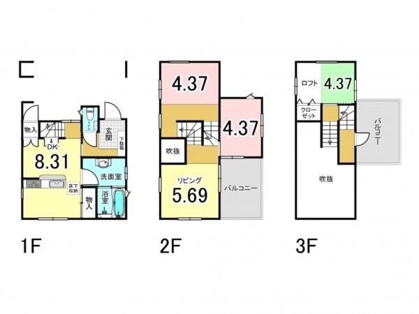 福山市東手城町、中古一戸建ての間取り画像です