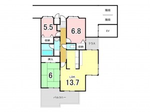 福山市御門町、マンションの間取り画像です